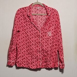 Victoria's Secret Red White Black Reindeer Button Front Pajama Lounge Top - Med